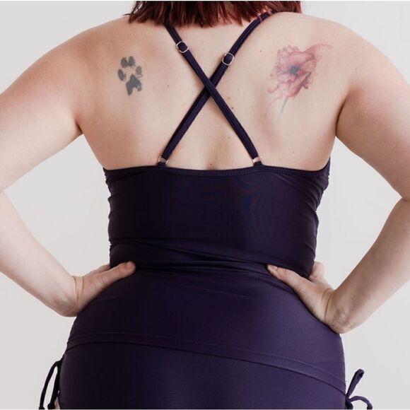 NWT Deep Purple Tankini Full Coverage, Cross Straps Rushed Draw Str… - Picture 3 of 12